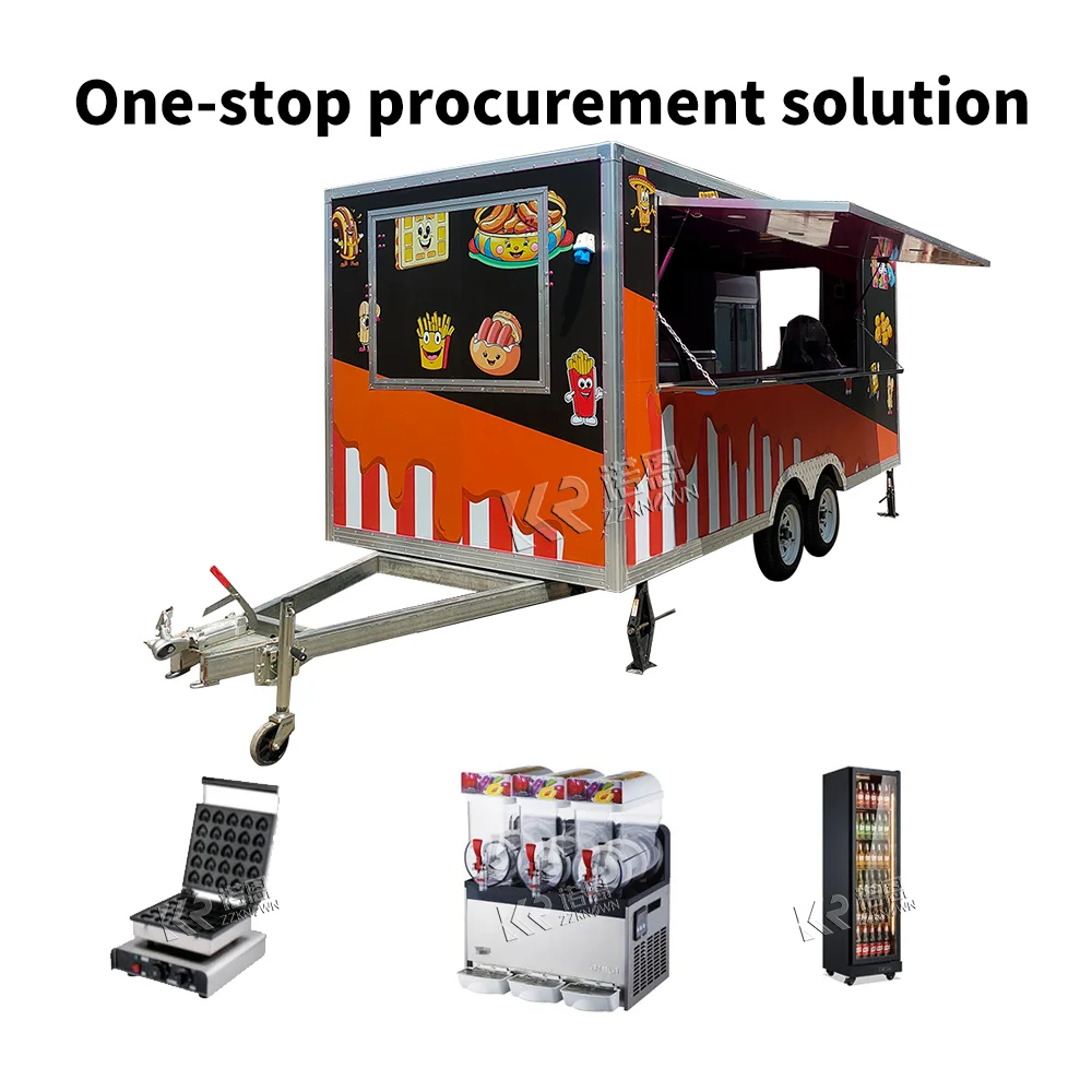 Rimorchio per alimenti mobile personalizzato per camion fast food in acciaio inossidabile per hot dog, pizza, caffè, gelato, in vendita