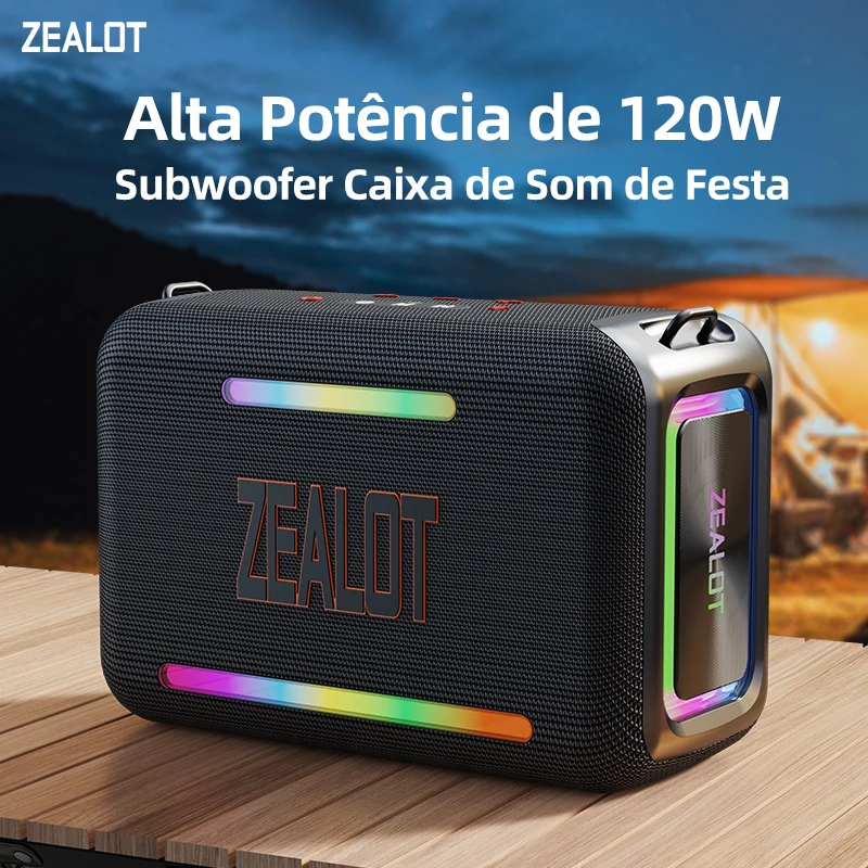 Caixas de Som Bluetooth Portáteis ZEALOT-S95 120W RGB, Boombox de Festa com Graves Potentes, Alto-falante Grande e Resistente