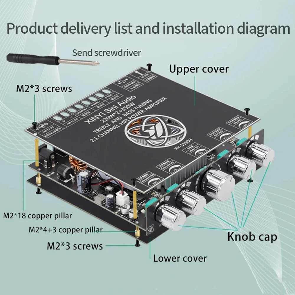 บอร์ดเครื่องขยายเสียง WOOPKER 220W*2+350W รุ่น XY-S350H ชิป TPA3251D2 รองรับ BT5.1 ระบบเสียง 2.1 แชนแนล HiFi สเตอริโอ พร้อมซับวูฟเฟอร์ ปรับเสียงแหลมและเบสได้