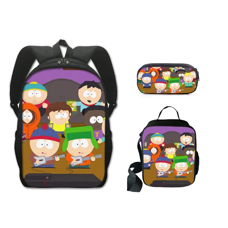 

Роскошная молодежная новинка в стиле Харадзюку, Южный парк, 3D принт, 3 шт./компл., студенческие дорожные сумки, рюкзак для ноутбука, рюкзак, сумка для обеда, пенал