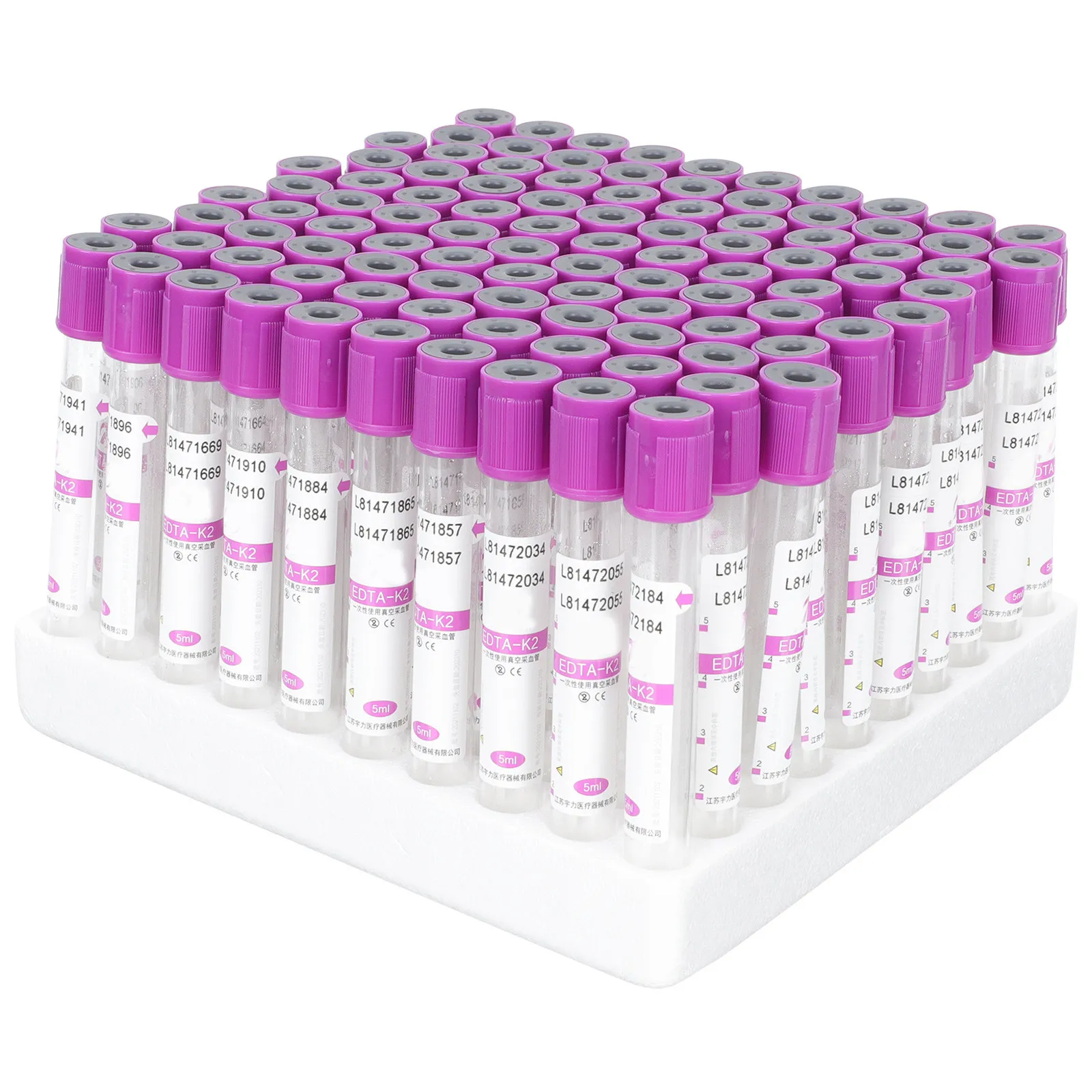100Pcs Anticoagulant Blood Collection Tubes Purple Cap Leak-Proof Centrifuge Test Tubes 5Ml for Laboratory Analysis