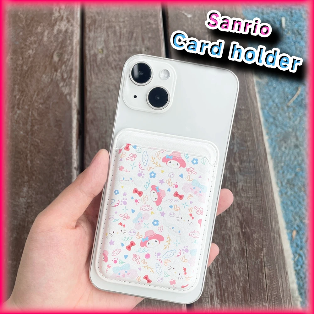 

Магнитный держатель для карт MagSafe Hello Kitty Cinnamoroll My Melody для IPhone 12, 13, 14, 15, Pro Max Sanrio, аниме, кошелек MagSafe из искусственной кожи