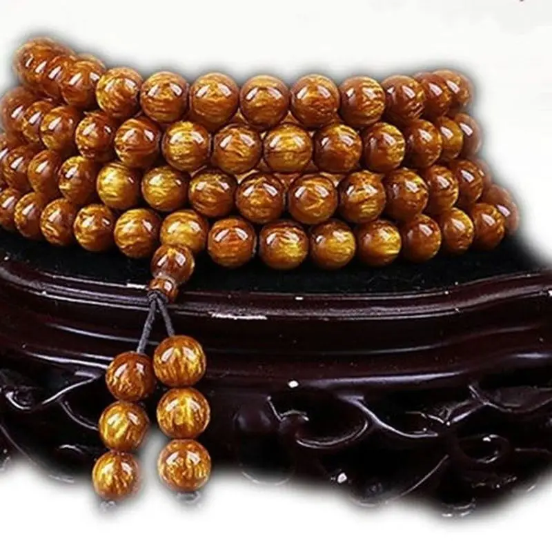 Golden Bead Bracelet, 108 , Buddhist , Unisex, Yellow, Collectible Quality Sea Willow Prayer Beads