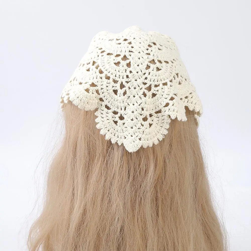 

Women Retro Triangle Headscarf White Knitted Headscarf Hat Floral Lace Hair Scarf Wraps Bohemia Head Scarves Bandanas Headband