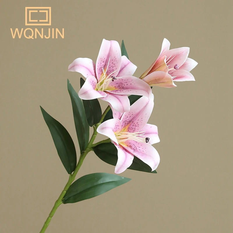Heißer Verkauf 3D-Druck PVC Lilie Simulation Blume Haupt dekoration 3 Köpfe Lilie Blumenstrauß Hochzeit Blumen arrangement – Detail 11
