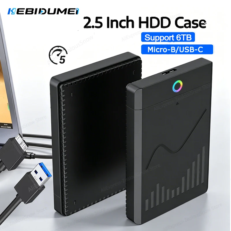 KEBIDUMEI 2.5 Inch Hard Drive Enclosure USB 3.0 5Gbps External Hard Disk Case 6TB Supports 7mm 9.5mm SATA SSD HDD For Laptop PC