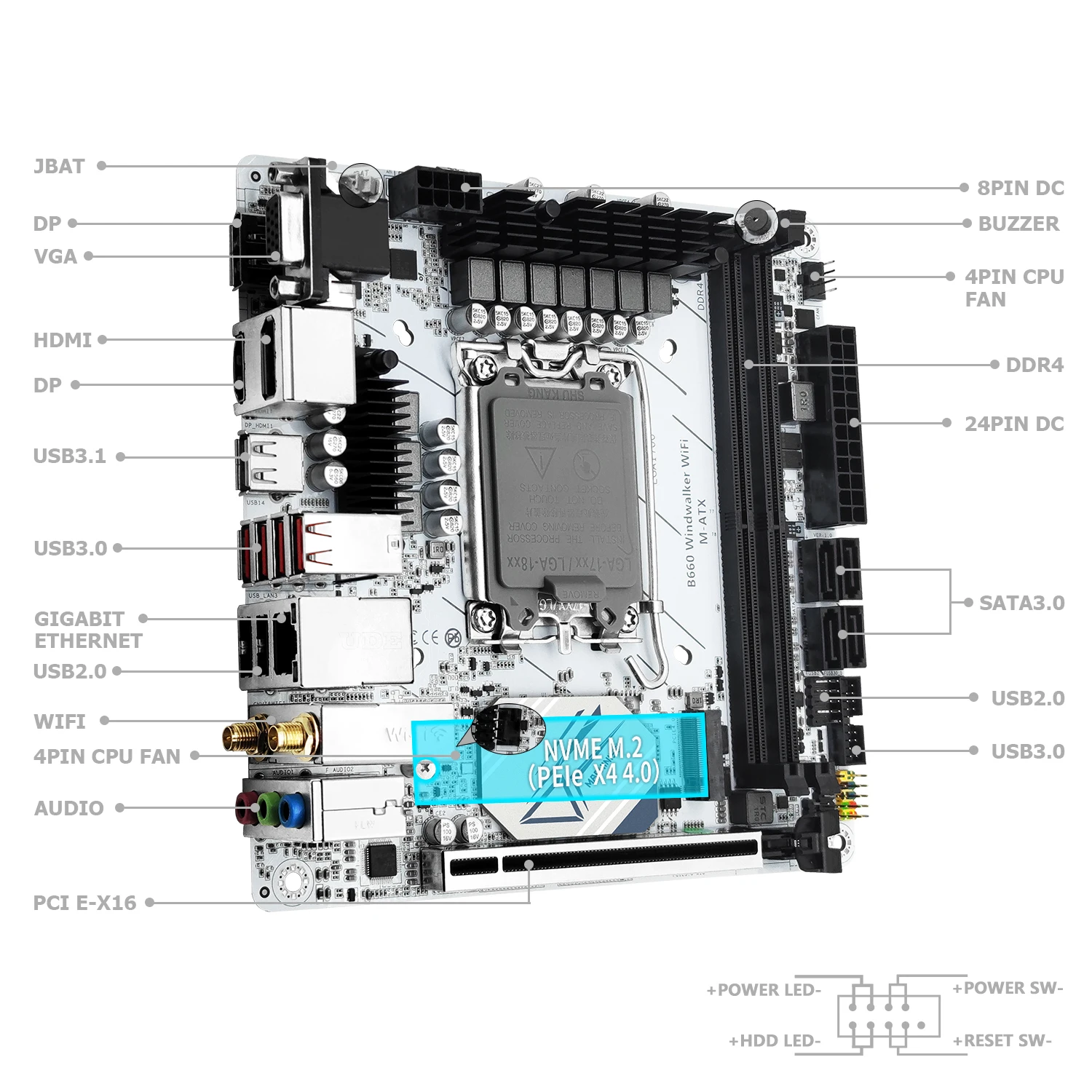 Imagem -03 - Machinist B660 Windwalker Ddr4 Motherboard Suporte 12 13 Gen e Intel Lga 1700 Cpu 12100f 12400f 12490f 12600f 12700f 13600f