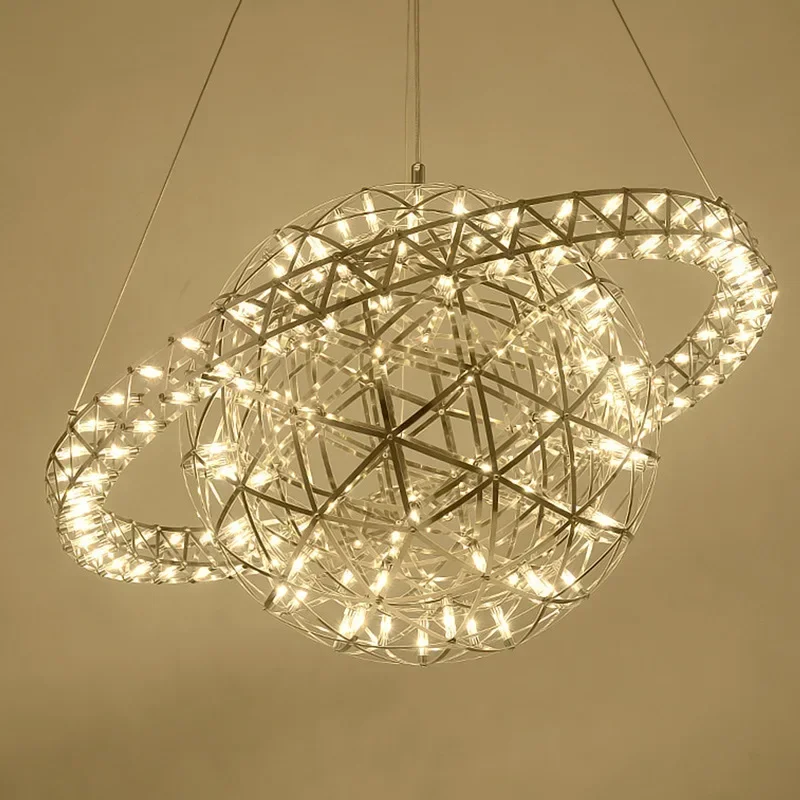 Nordic Creative Sky Star Spark Ball Chandeliers Designer Stainless Steel Hall Staircase Spherical LED Home Decoration Lighting