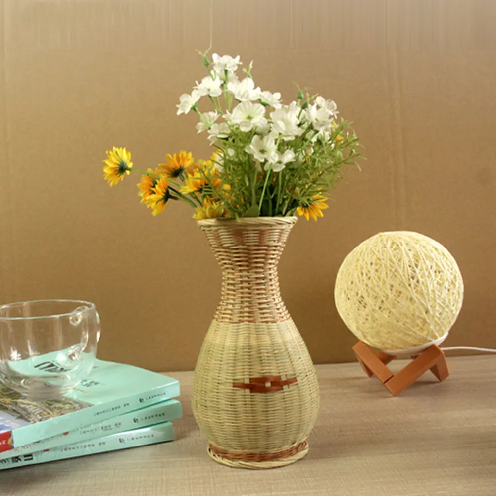 

Bamboo Woven Flower Vase Handmade Style Decorative Container For Home Office Desk Dried Flower Arrangement