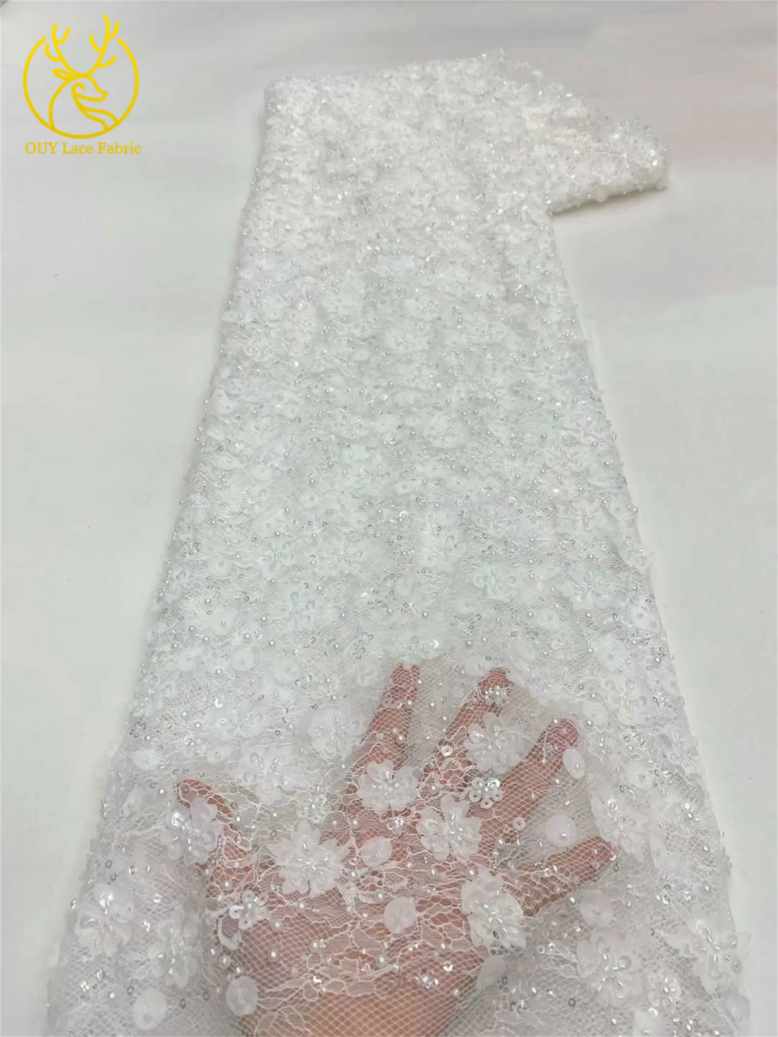 Neuester Spitzenstoff mit Pailletten und Perlen, 2026, hochwertiger afrikanischer nigerianischer Spitzenstoff, Hochzeitskleid und Abendkleid, Nähen, 5 Yards – Detail 8