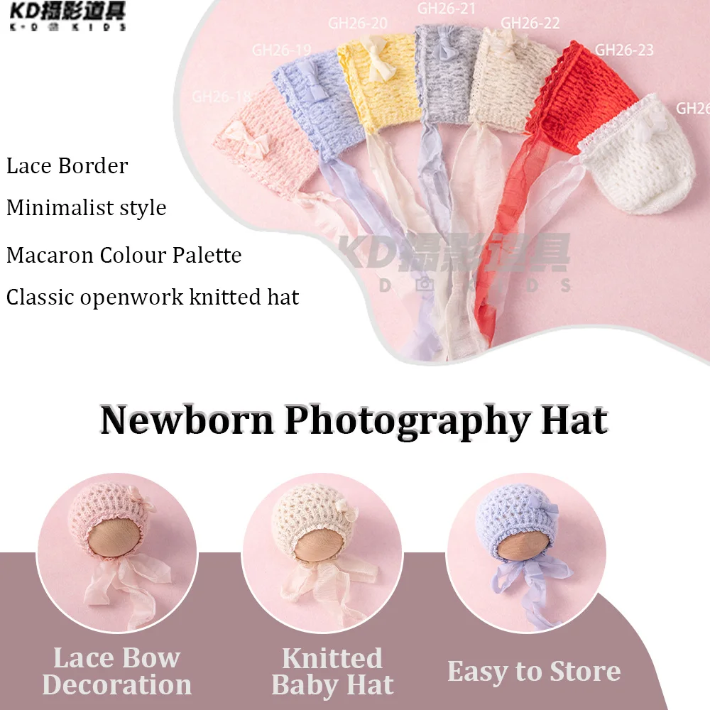 

Cute Newborn Photography Hat Soft Breathable Crochet Baby Cap with Bow Decor Handmade Knit Hat Studio Baby Milestone Photo Shoot