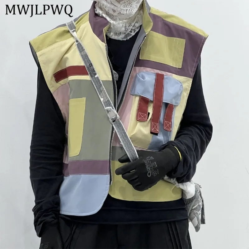 

MWJLPWQ Contrast Color Patchwork Design Loose Casual Vest For Men High Street Zipper Niched Couples Tops Autumn 2025 New 11443