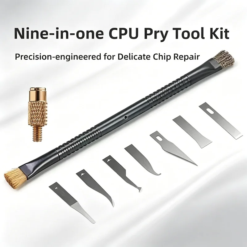 CPU IC Chip Removal Pry Knife Kit Metal Scrapers Dual Cleaning Brushes For Mobile Mainboard BGA Residue Cleaning Repair Tool