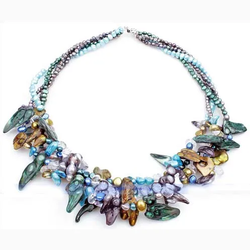 

Favorite Pearl Jewellery,Multicolor Cultured Freshwater Pearl Necklace,22'' 4rows Baroque Beads,Wedding Party Birthday Lady Gift