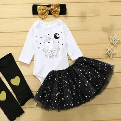 My First Eid  Baby Girl Dresses Hourse& Moom Parttern Print Sequin Tutu Skirts Infant Girls Princess Dress Babys 1st Eid Gifts