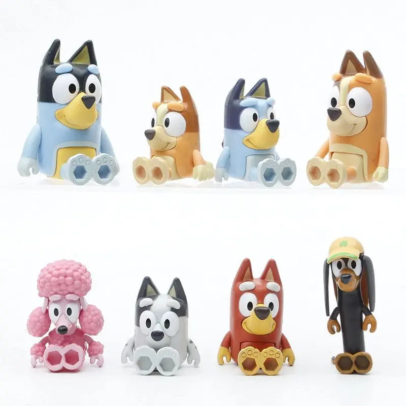 Bluey Friends Bingo Figures Family 8-12pcs Kawaii Movable Joint Action Figurine Toy Cartoon Pvc Model Doll Car Decoration