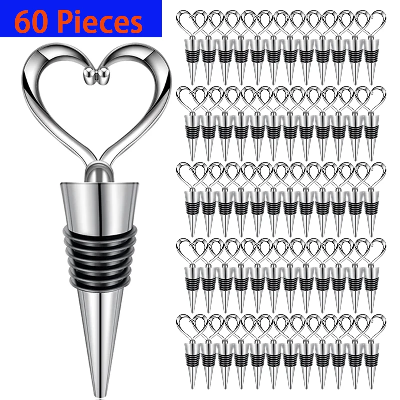 

60Pcs Heart Shaped Red Wine Champagne Wine Bottle Stopper Valentines Wedding Gifts Set Wine Stopper Bar Accessories