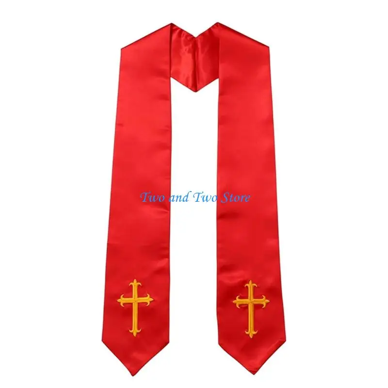 

HX6F Double Side Clergy Stole Embroidery Crossed Fringed Scarf For Church Worship Event