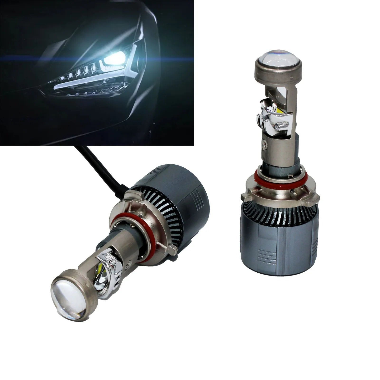 

9005 HB3 HB4 9006 160W Mini Projector LED Headlight KIT Combo Bulbs 10000K High&Low Beam Super Bright White
