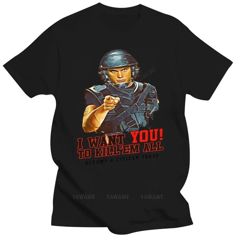 Fashion mens t-shirts casual top (White brown STARSHIP TROOPERS Movie Poster ver. 1 khaki) S-5XL summer unisex short sleeve