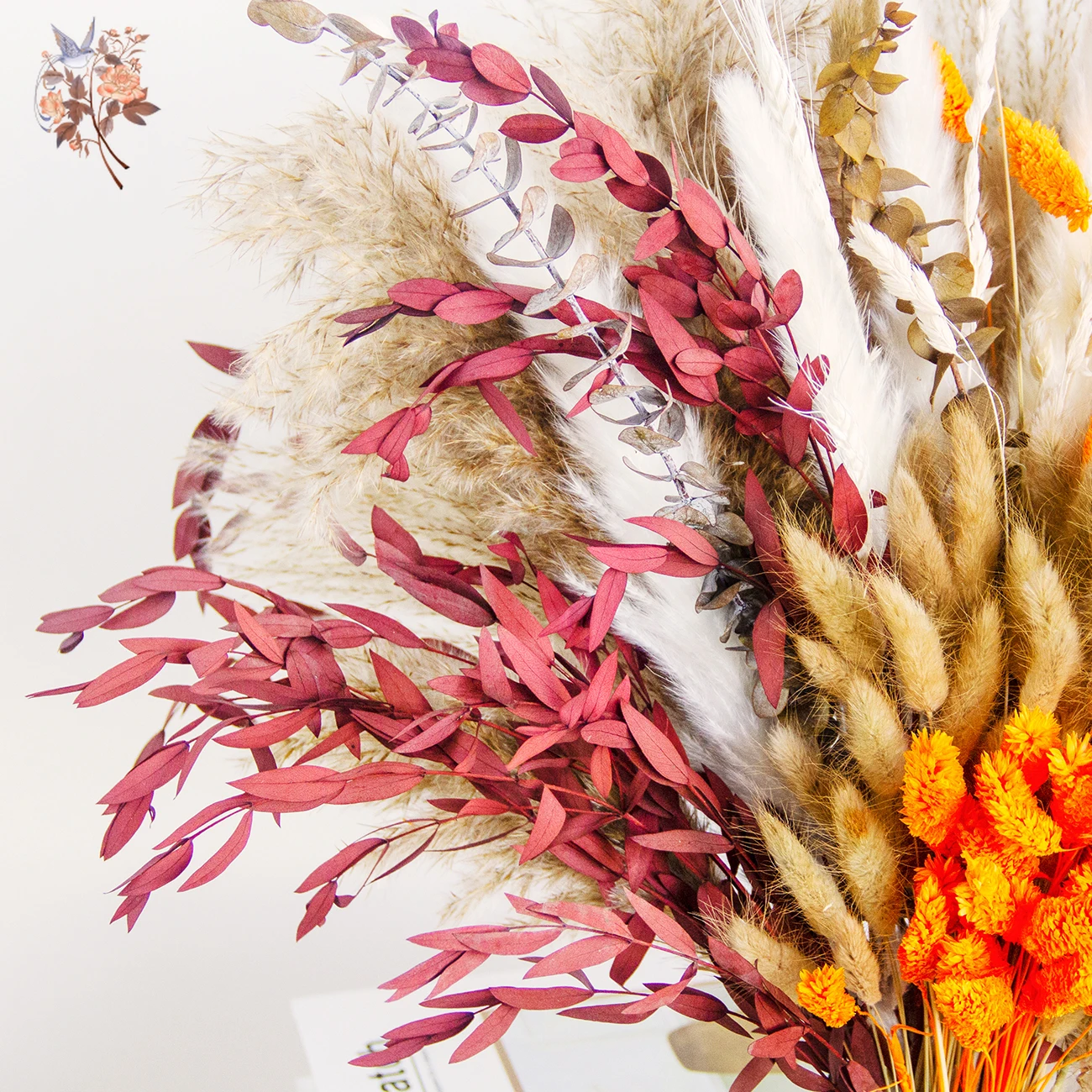 89 Uds. Mazzo de Pampas de cola de zorra flores secas naturales decoración de otoño para el Interior del hogar mesa florero arreglo de ramo de eucalipto