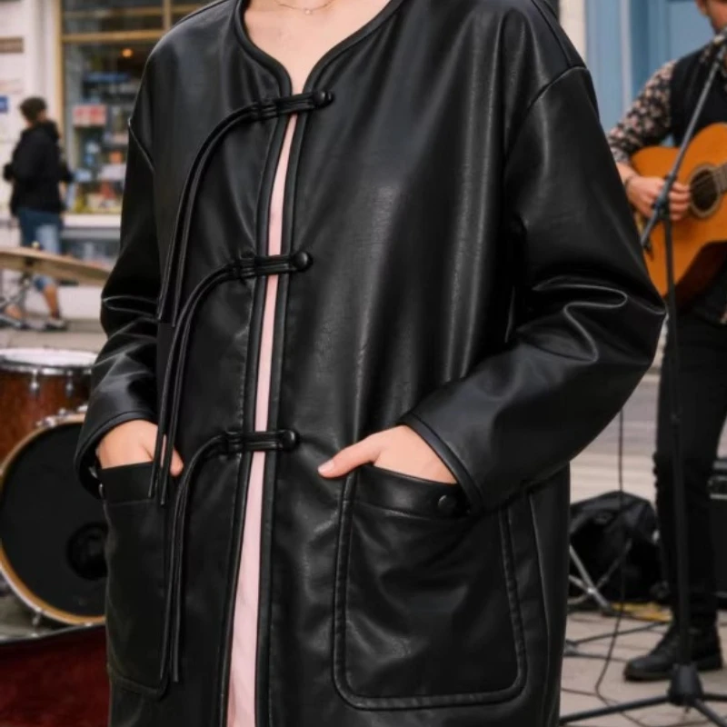 Women's clothing 2026 spring new loose round neck shoulder down fashion new Chinese buckle jacket