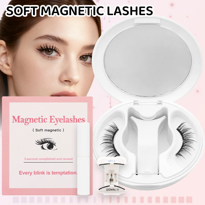 DINGSEN Weiche magnetische Wimpern mit Kleber-Set, wiederverwendbare magnetische Wimpern, Pinzetten-Set, Wimpern, handgefertigt, 3D-natürliche magnetische Pinzette – Detail 1
