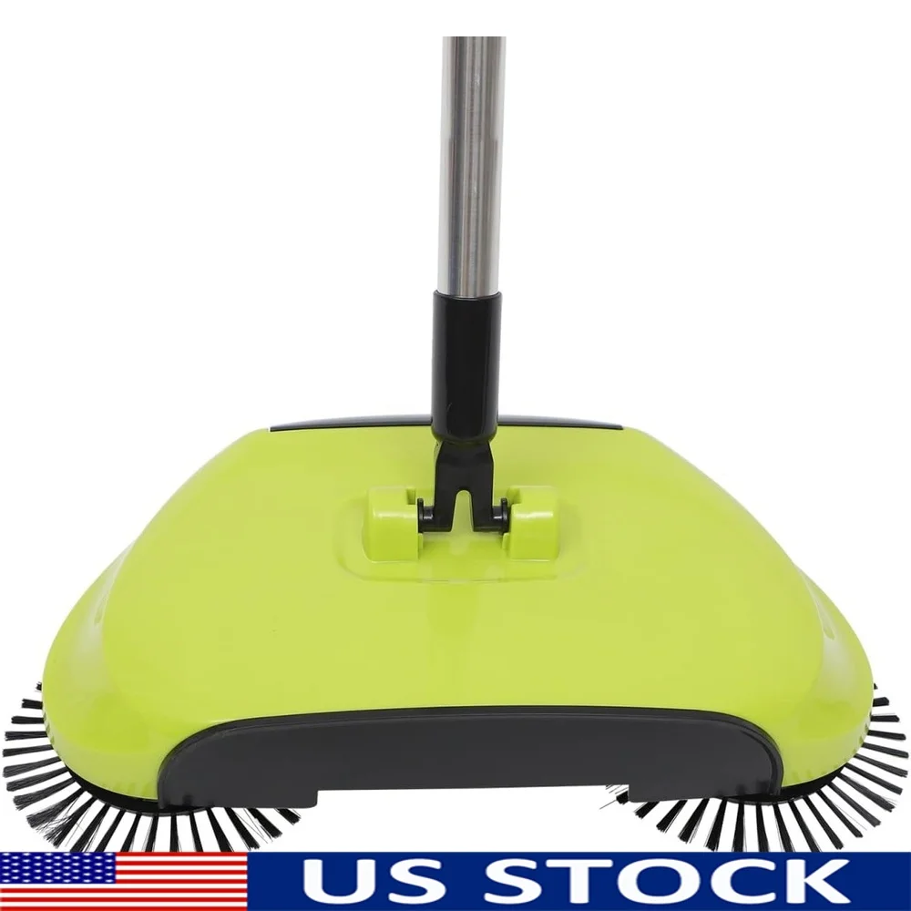 

3 in 1 Manual Floor Sweeper Carpet Cleaner Push Broom Trash Bin Adjustable Height Handle 360° Rotating Mop Hardwood Dustpan