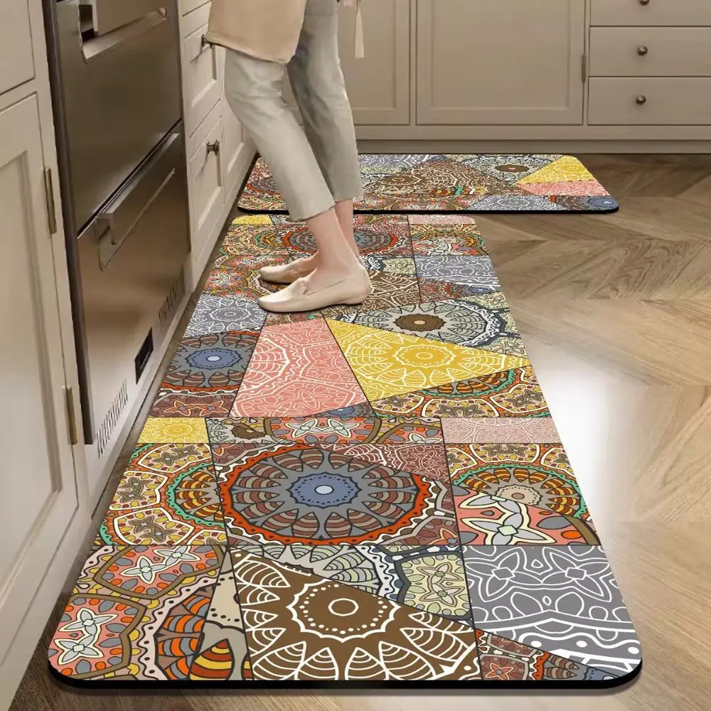 VIKAMA Kitchen Rug European Retro Style Quick To Absorb Water Non-Slip Suitable For Dining Room Silica Gel Mat For Home Decor