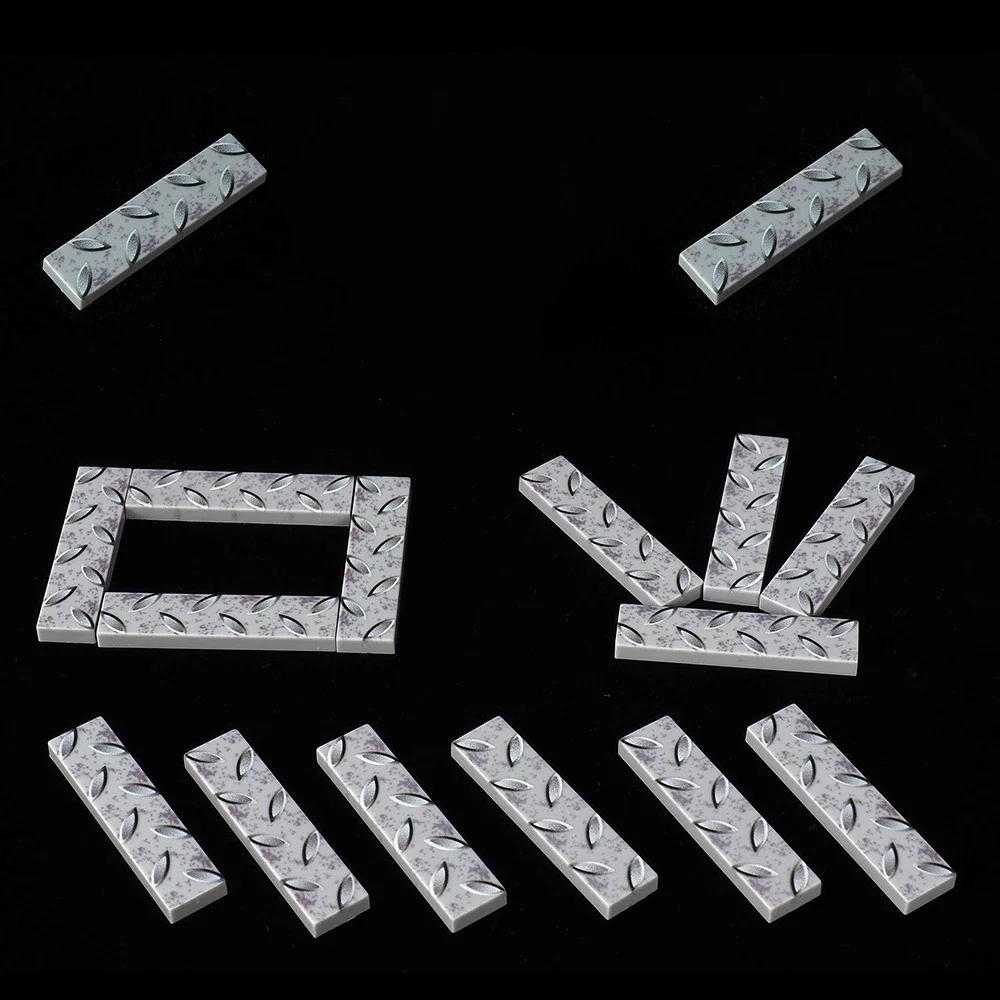 Moc 10 pçs 2431 1x4 casa decoração placa piso padrão de aço impresso blocos de construção diy tijolos partícula brinquedo crianças presentes do miúdo