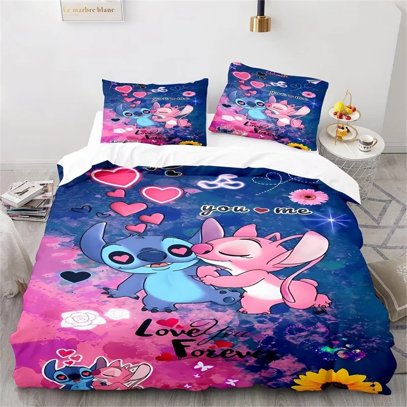 Poszwa na kołdrę Stitch Lilo Zestaw pościeli z nadrukiem 3D Duży zestaw poszewek na kołdrę King Size Single Double Microfiber z poszewką na poduszkę