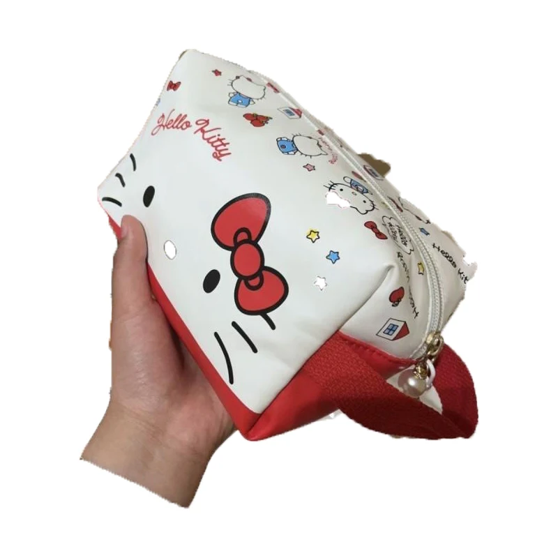 Kawaii Hello Kitty borsa per il trucco in tessuto di Nylon Sanrio Cartoon borsa per il trucco quadrata impermeabile di grande capacità borsa per il