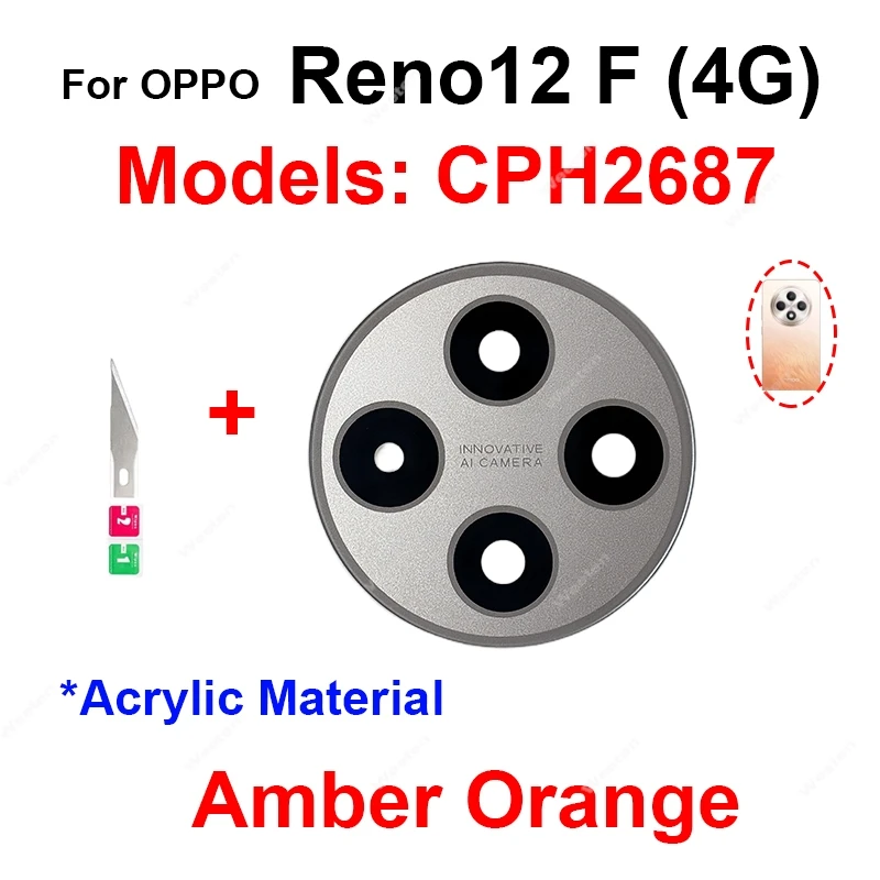Para OPPO Reno11 Reno12 F Reno 12 F 4G 5G lente de cámara trasera Material acrílico lente trasera con reemplazo de pegatina adhesiva