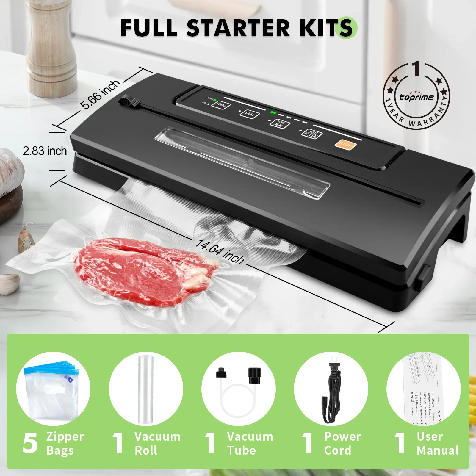 VS2201 Food Preservation Sous Vide Built-in Cutter 110W Vacuum Sealer Machine With Visible Transparent Checking Window