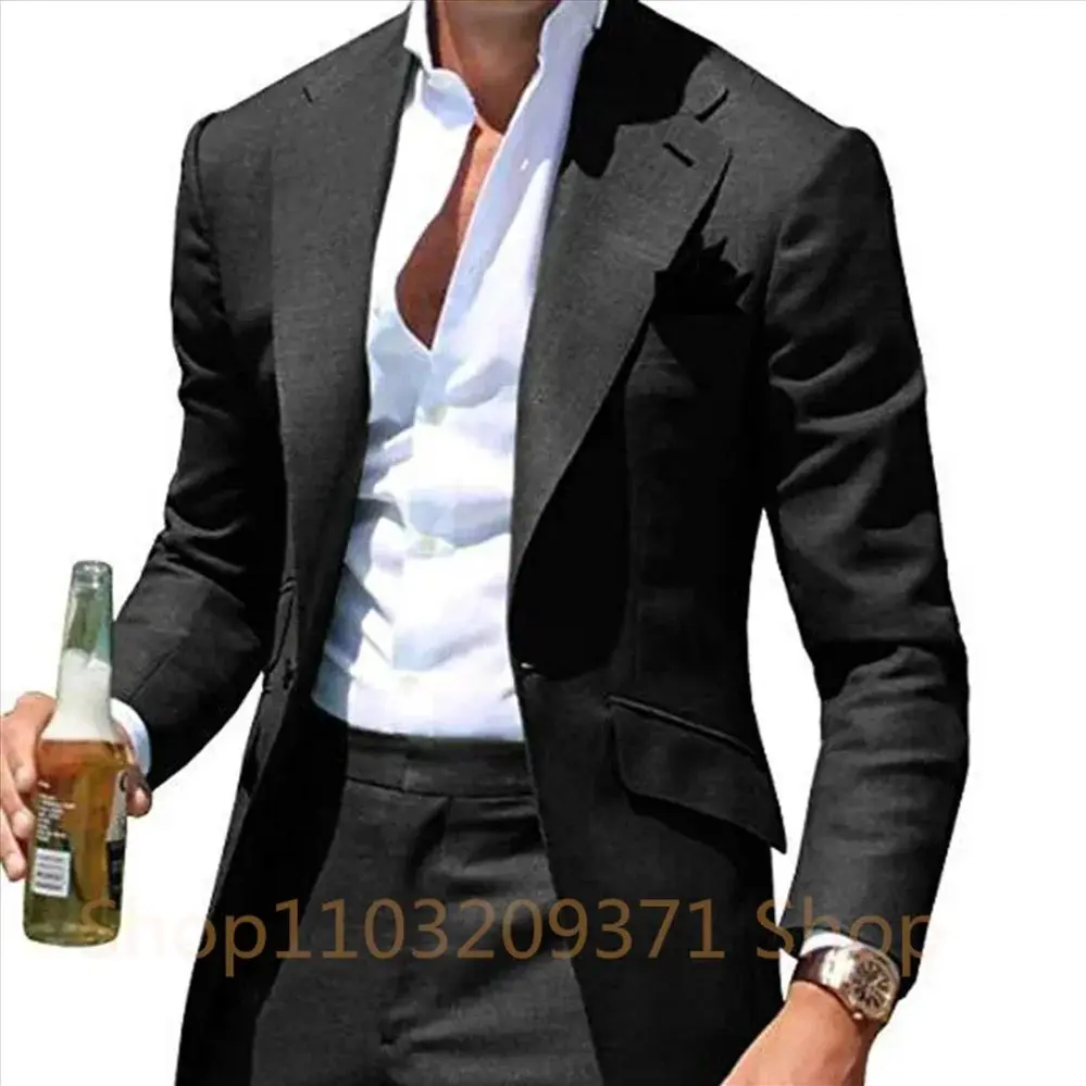 Green 2024 Business Men Suits Slim Fit 2 Piece Male Fashion Jacket with Pants Wedding Tuxedo for Groom Dinner Party Costume