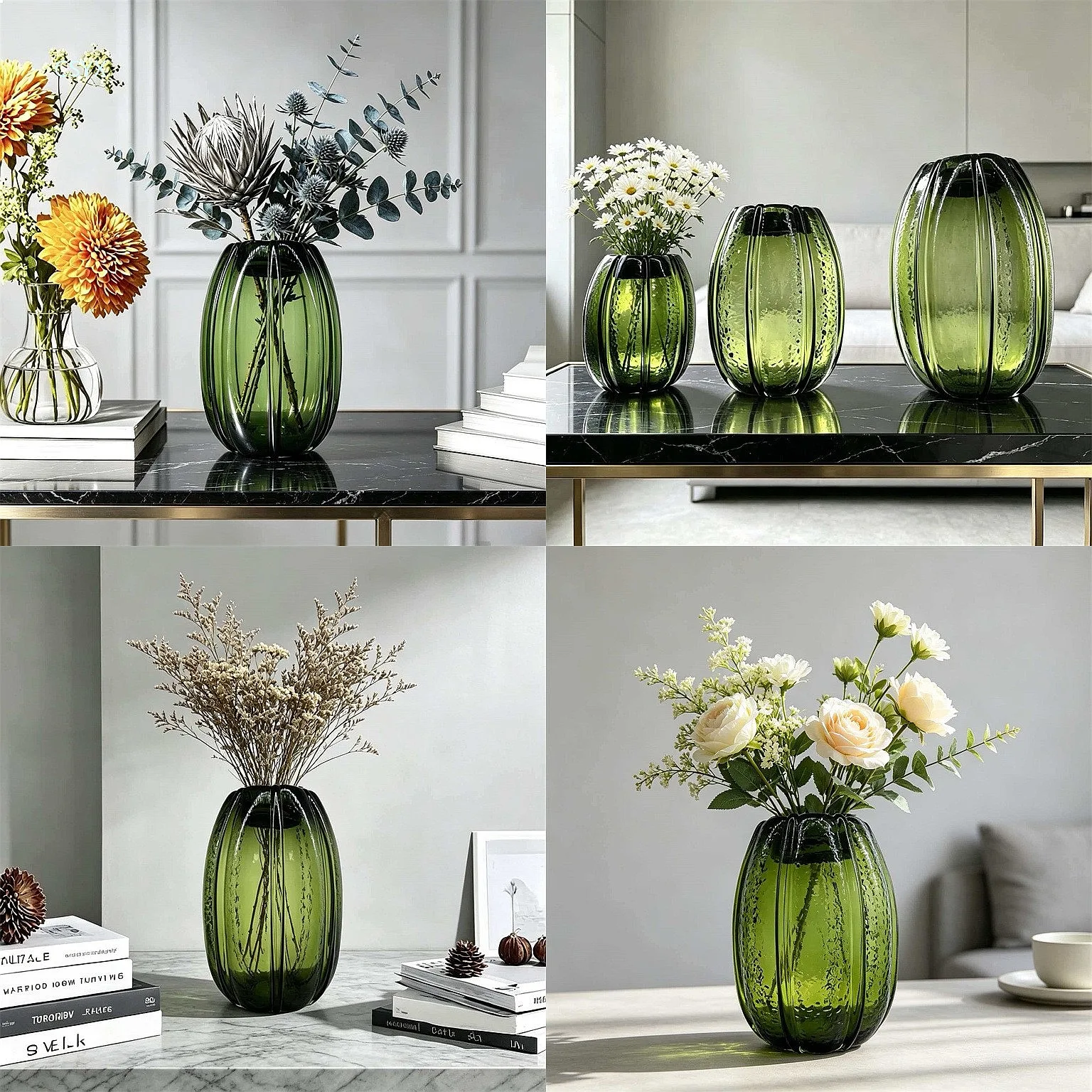 Lifelike Hydrangea Thick Glass Vase Home Living Room TV Cabinet Decorative Flower Vessel