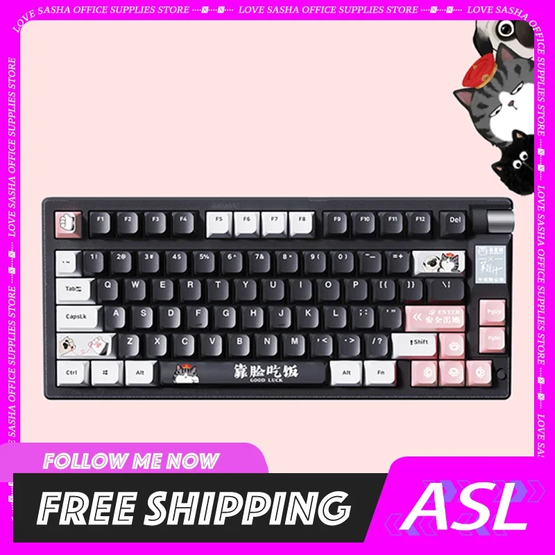 

Asl Emperor Cat Wirless Keyboard Set Three-Mode E-Sports Keyboard Set Cartoon Custom Mechanical Keyboard Set For Gamer Gifts