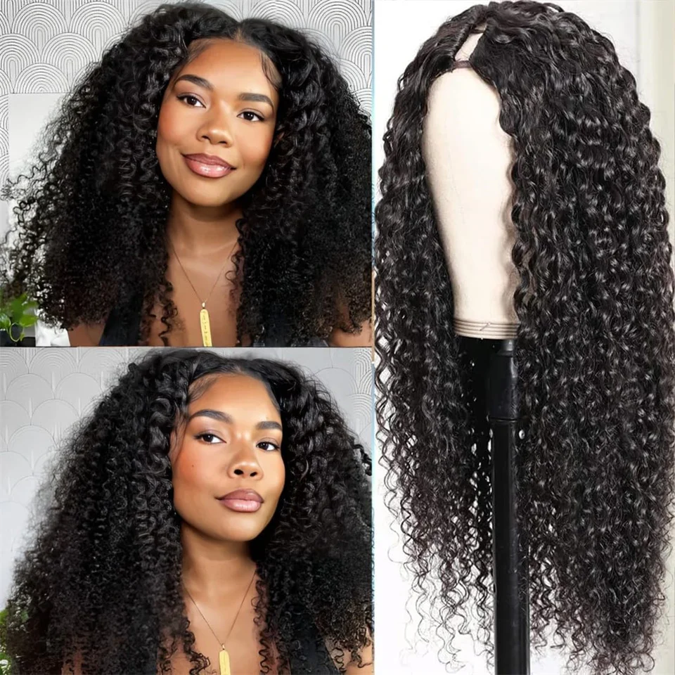 

Curly V Part Half Wigs Human Hair No Leave Out No Glue 32inch Upgrade Deep Curly V Part Wigs Human Hair Density 180 Easy To Wear