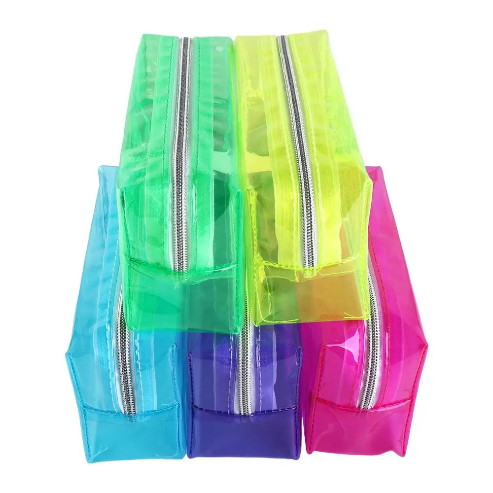 Perlengkapan Sekolah Tas Alat Tulis Neon Transparan Tas Tempat Pena Kuas Lukis Tas Kosmetik Tempat Pensil Tempat Penyimpanan Pena