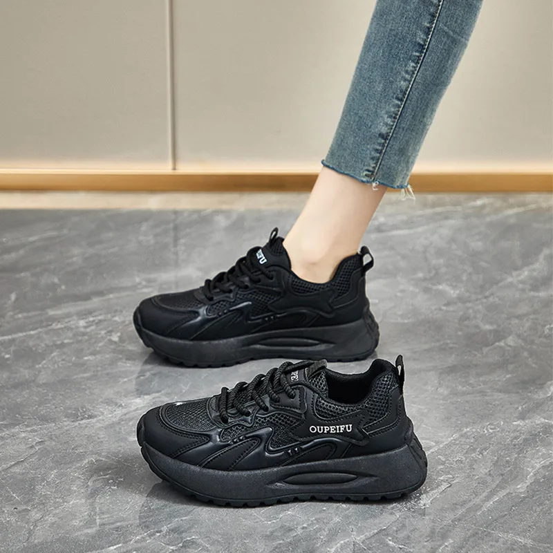 

White Platform Women's Sneakers 2025 Spring Lace-Up Thick Bottom Vulcanize Shoes Woman Mesh Breathable Sports Shoes Ladies