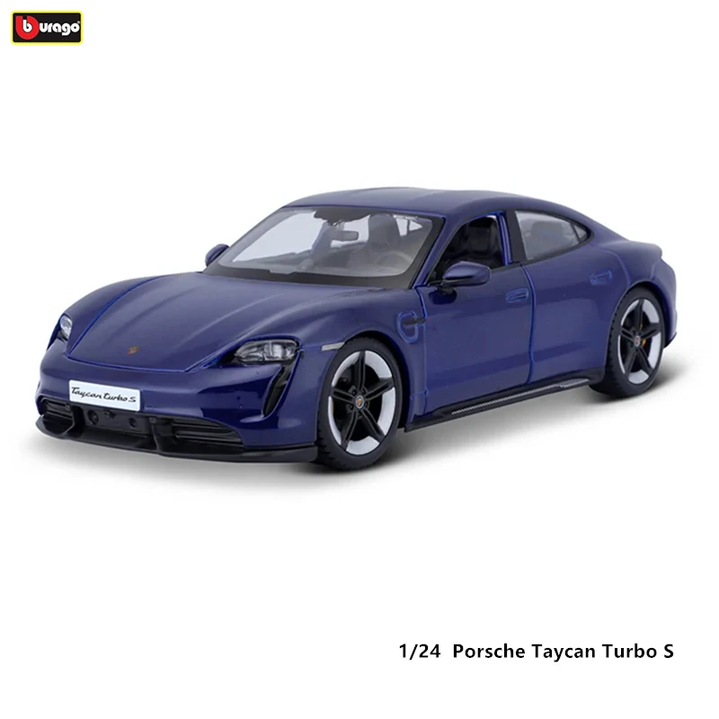 Bburago 1:24 Scale Porsche Taycan Turbo S Blue alloy racing car Alloy Luxury Vehicle Diecast Cars Model Toy Collection Gift