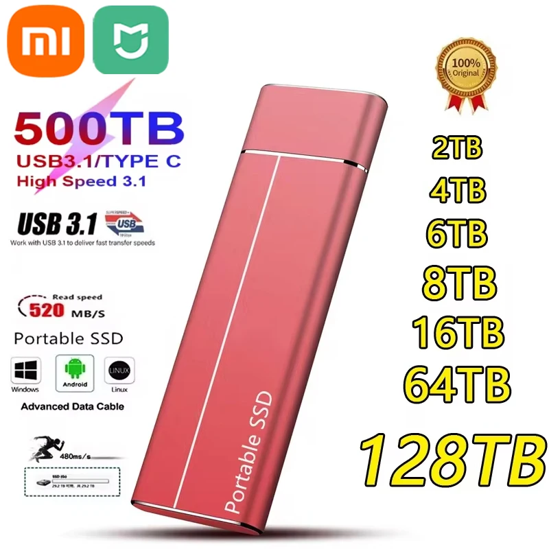 

Xiaomi MIJIA 128TB 64TB SSD Hard Drive 16TB 8TB 4TB SSD High Speed External Hard Drive M.2 Drive USB 3.1 Interface Mass Storage