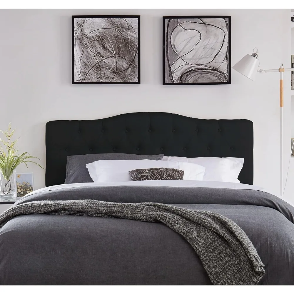 

Cassandra Full Size Bed Headboard, Square Tufted, White Linen Fabric, Height Adjustable 42-52, Metal Legs, Wall/Bed M