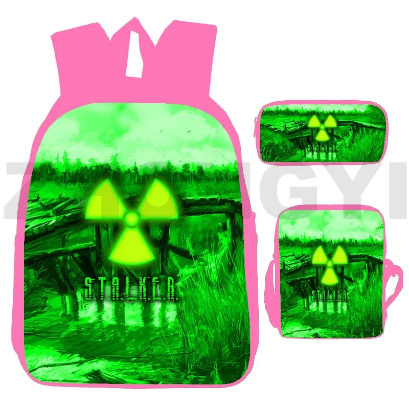 Game Stalker 2 Heart of Gun Backpacks for School Teenagers 3 Pcs/Set Anime 3D Print S.T.A.L.K.E.R. 2 Schoolbags Pink Book Bag