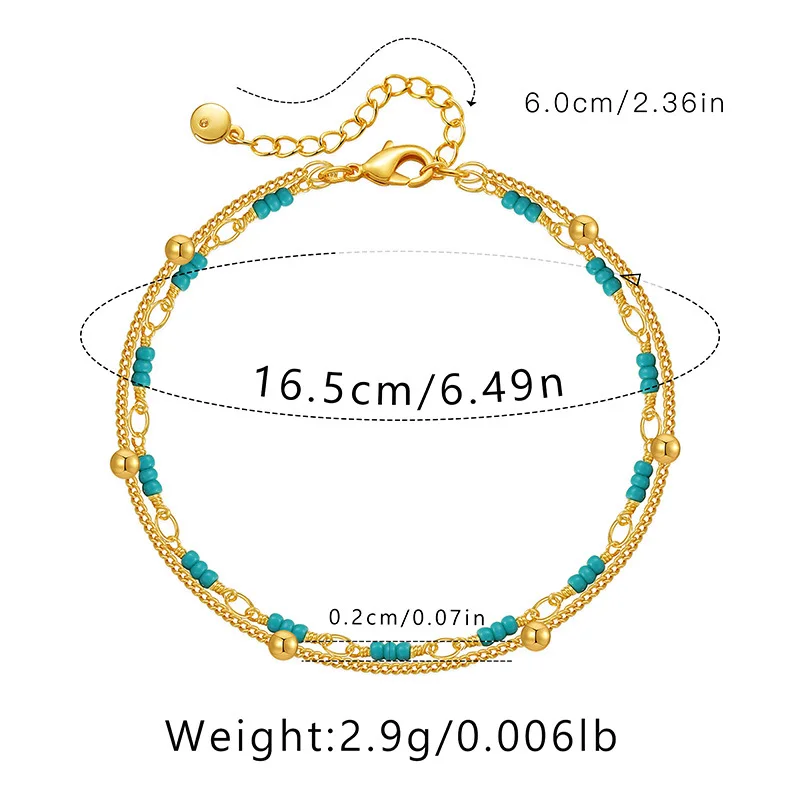 Handmade Turquoise Hand String 18K Gold Plated Double Bead chain Women Bracelets National Style Jewelry Lady Gifts