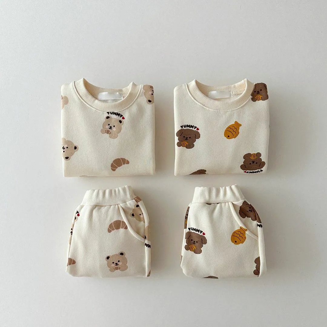 2025 Autumn New Children Cartoon Print Sports Set Boys Girls Sweatshirt Sweat Pants 2pcs Suit Baby Gym Suit Kids Casual Outfits