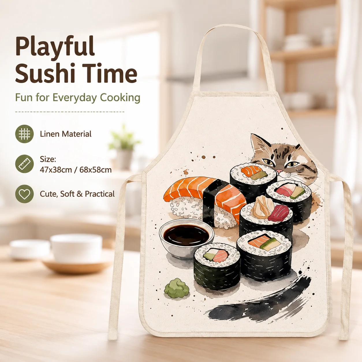 Uroczy Fartuch z Lnu z Nadruki – Home Cooking Japanese Food recenzja i cena