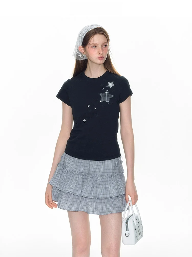 

TAKEANAP Nap Time Original Star Embroidery ort Sve round Ne Slim Fit Cotton Polyester T-irt Women's Street Sle