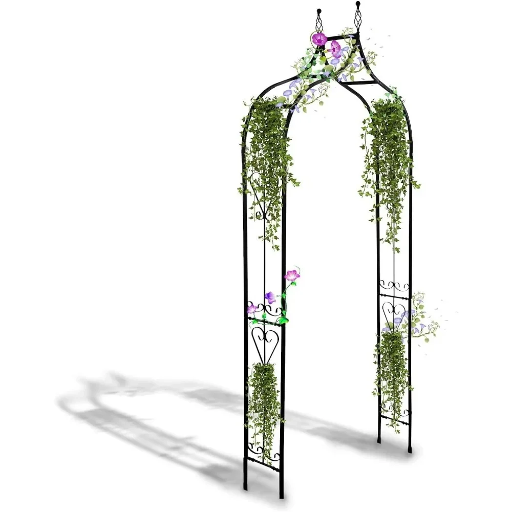 تعريشة قوس الحديقة مقاس 14.2 بوصة طول × 46.5 بوصة عرض × 98.4 بوصة ارتفاع، أربور حديد أسود، تعريشة أربور للفناء لنباتات التسلق المختلفة باللون الوردي والخارجي #1