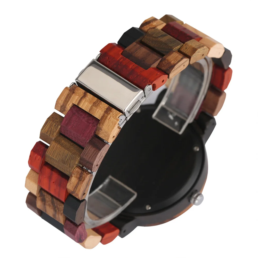 Dames Quartz Polshorloges 4 Kleuren Gemengde Wijzerplaat Hout Armband Natuurlijke Volledig Houten Dame Armband Horloges Opvouwbare Sluiting Uurwerk